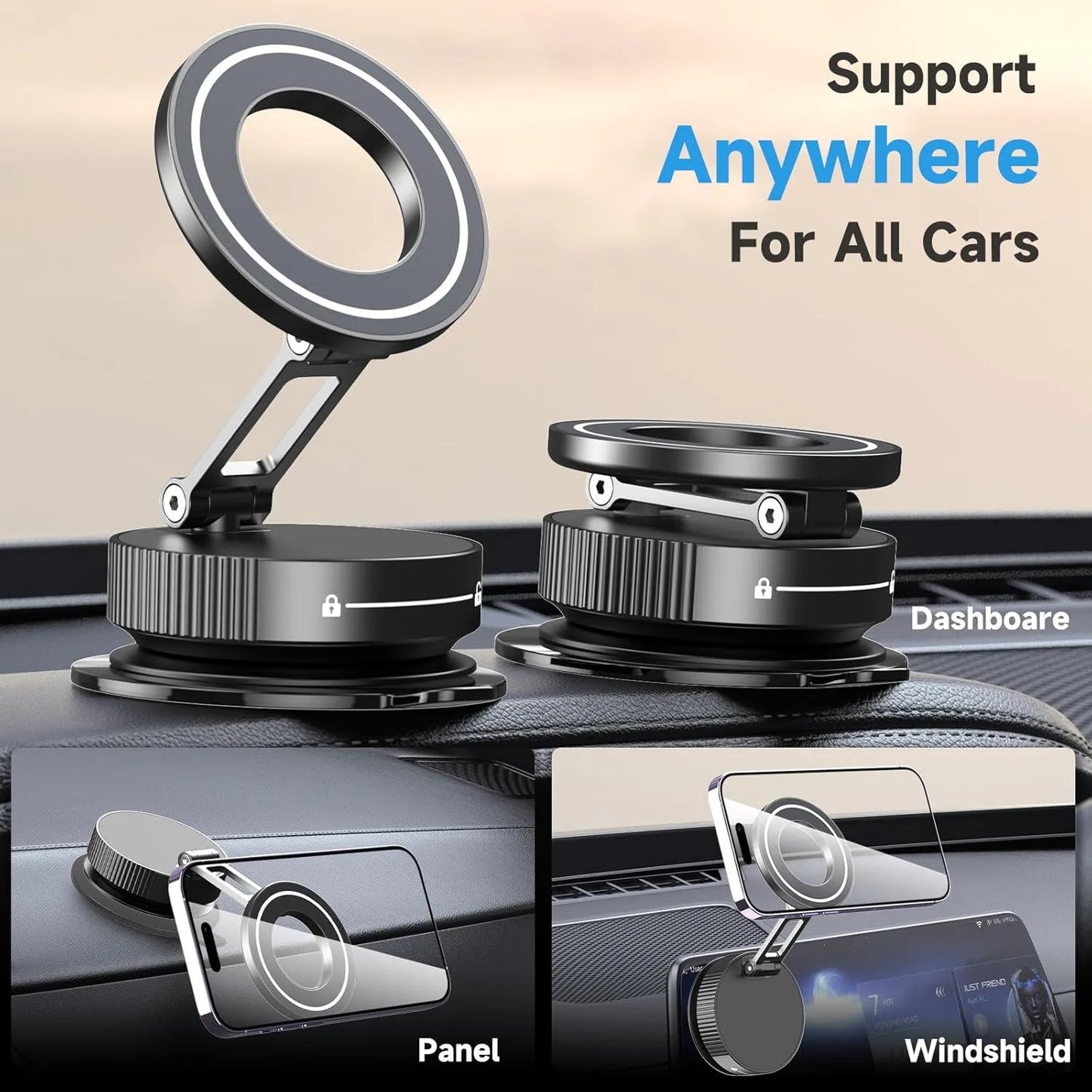 2026 Upgraded Vacuum Magnetic Car Phone Holder 360° Reinforced 96LBS Ultra Suction Cup Phone Mount for MagSafe Cell Phone